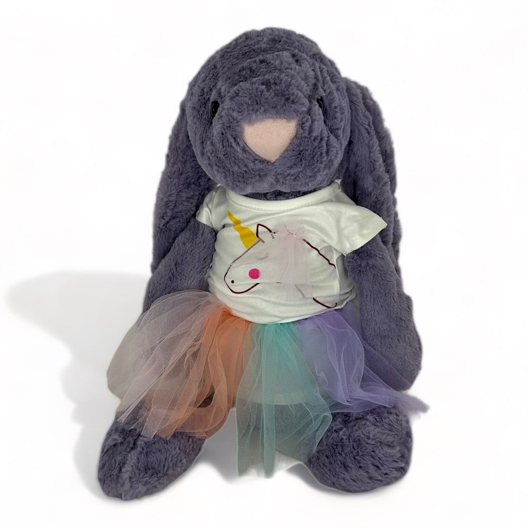 45cm Bunny | Riley with Unicorn top and rainbow tutu dress
