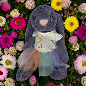 45cm Bunny | Riley with Unicorn top and rainbow tutu dress