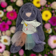 Load image into Gallery viewer, 45cm Bunny | Riley with Unicorn top and rainbow tutu dress
