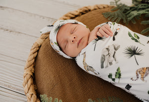 Baby Stretchy Swaddle & Beanie | Safari